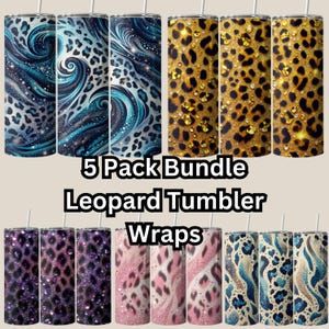Glitter Nahtlose Leopard Tumbler Wraps Bundle, 20 Unzen Skinny Design Sublimation, Animal Print, Tumbler Wrap, PNG Digital Download 5 Pack