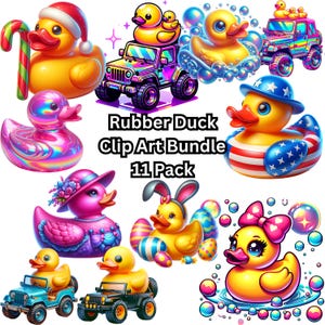 Cute Rubber Ducks Clip Art Bundle, 11 Pack, Sublimation Design, T-Shirt, Hoodies, Holographic PNG Digital Download, Tumblers Rubber Duck