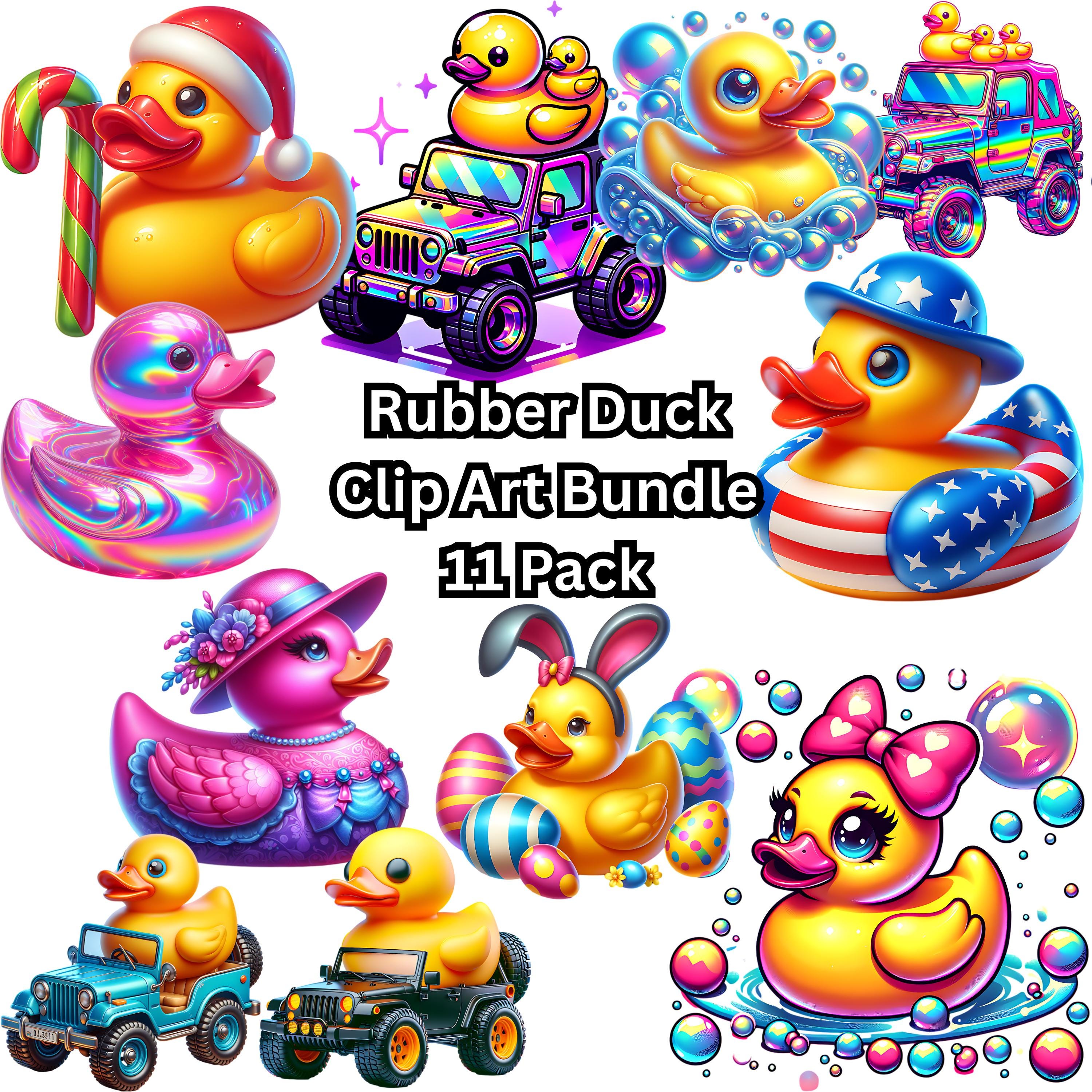 Cute Rubber Ducks Clip Art Bundle, 11 Pack, Sublimation Design, T-Shirt, Hoodies, Holographic PNG Digital Download, Tumblers Rubber Duck