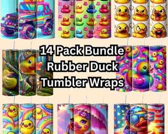 Rubber Duck Tumbler Wrap Bundle, 20oz Skinny Design Sublimation, PNG Digital Downloads, Cute Ducks, Ducky, Rainbow, Funny Tumblers