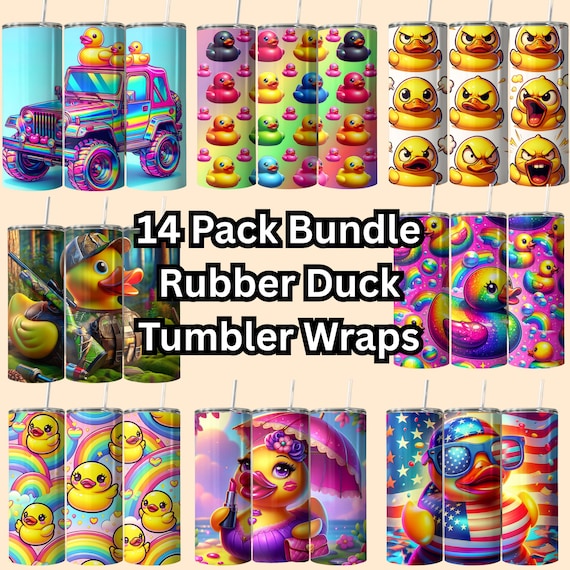 Rubber Duck Tumbler Wrap Bundle, 20oz Skinny Design Sublimation, PNG Digital Downloads, Cute Ducks, Ducky, Rainbow, Funny Tumblers