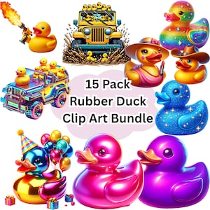 Rubber Duck Clip Art Bundle, 15 Pack PNG Digital Download Transparent Clip Art, Cute Rubber Ducky Sublimation Designs, T-Shirts, Tumblers