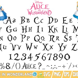 60+ Files Alice Font cartoon Letters Numbers SVG, PNG, TTF For Cricut Silhouette File, Clipart Bundle Svg, Png Dxf, Instant Download Digital