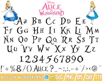 60+ Files Alice Font cartoon Letters Numbers SVG, PNG, TTF For Cricut Silhouette File, Clipart Bundle Svg, Png Dxf, Instant Download Digital