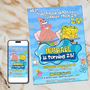 Bearbeitbare Spongebob Geburtstagseinladung Vorlage | Party Einladungen | Ausdruckbare Sponge Bob Einladung | Digitale Kinder einladen | Sofort Download