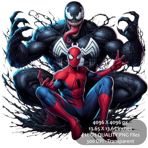 4 Spiderman & Venom Splash and Watercolor Clipart Sublimation PNG files | High Resolution, Transparent background | Instant Digital Download