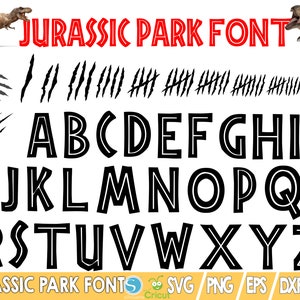Plus de 35 fichiers Jurrassic Park polices Svg TTF, lettres de l'alphabet Jurrassic et chiffres Dxf Eps Png Clipart, vecteur, fichier de coupe Cricut, téléchargement immédiat