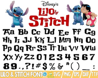 65 Lilo And Stitch Font Svg TTF Files, Lilo and Stitch Alphabet Letters and Numbers TIF Dxf Eps Png Clipart, Vector, Cricut Cut File