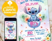 Editable Stitch Invitation, Custom Printable Stitch Party Invite Template, Stitch Birthday Invite, Digital Stitch Birthday Girl Canva Edit
