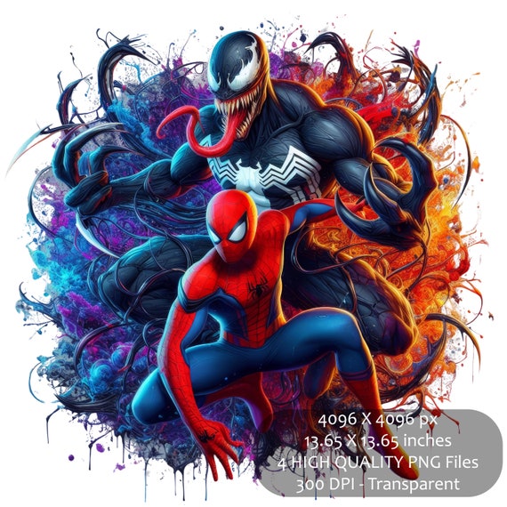 4 Spiderman & Venom Splash and Watercolor Clipart Sublimation PNG