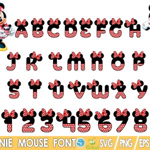Plus de 35 calques Minnie Alphabet polices Svg Bundle, Clipart, fichier vectoriel numérique Cricut, Svg, Png, Dxf, fichiers Eps, téléchargement immédiat