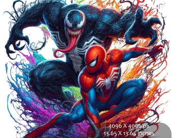 4 Spiderman & Venom Splash and Watercolor Clipart Sublimation PNG files | High Resolution, Transparent background | Instant Digital Download