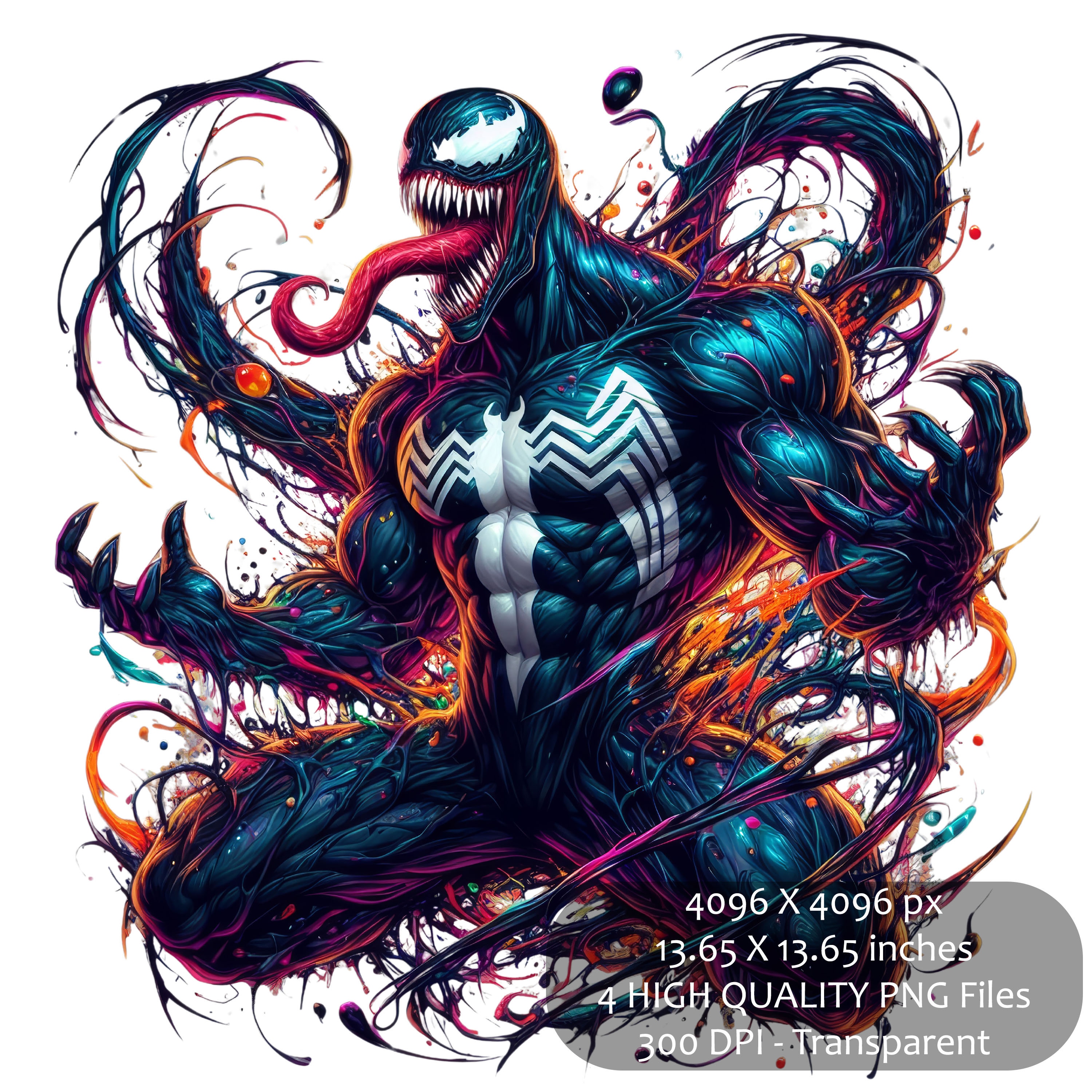 4 Venom Splash and Watercolor Clipart Sublimation PNG Files | High ...