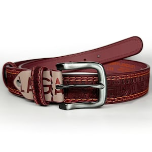 Men's genuine leather belt in dark red suede La Galere