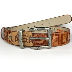 Men&#39;s genuine leather belt in brown cognac La Galere