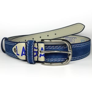 Men&#39;s genuine leather belt in blue suede La Galere