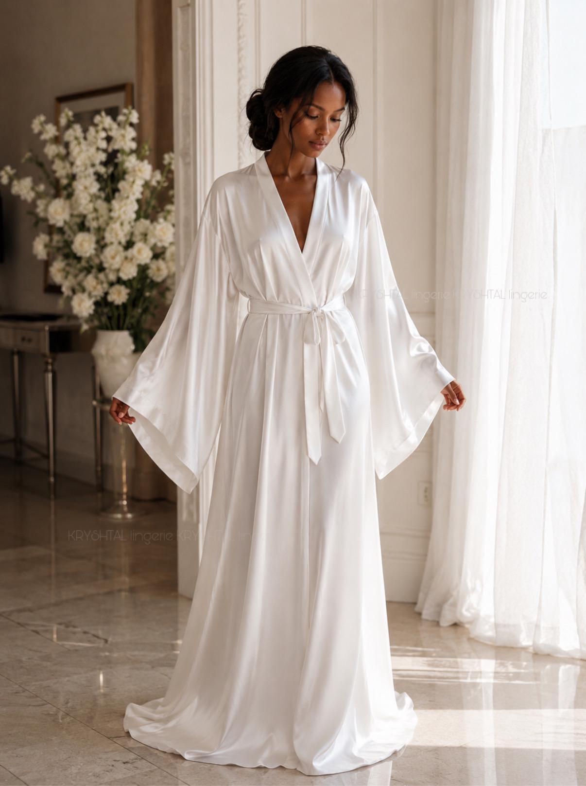 ivory silk dressing gown Robe glamorous long dress