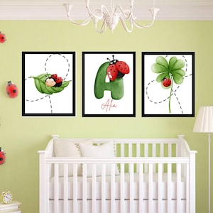 3 Print Personalized Ladybug Nursery Wall Art | Custom Name Initial Print | Kids Room & Baby Girl Decor | Digital Download