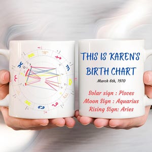 Taza de cerámica personalizada con la carta astral, regalo astrológico, amante del café, impresión de la carta natal, regalo de cumpleaños único, regalo del zodiaco de moda.