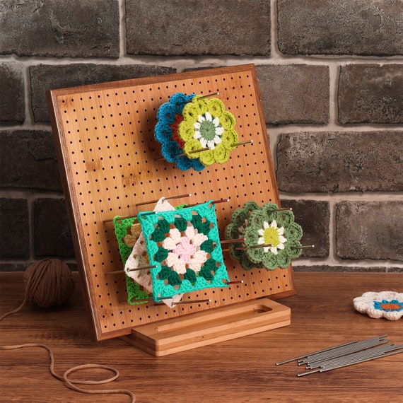 Oakwooma Bamboo Crochet Blocking Boards for Granny Square  11.8"/ 7.8" with 20 Pins/Peg, Blocking Board for Crocheting Knitting