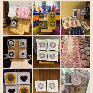 Oakwooma Bamboo Crochet Blocking Boards for Granny Square 11.8"/ 7.8" with 20 Pins/Peg, Blocking Board for Crocheting Knitting image 2