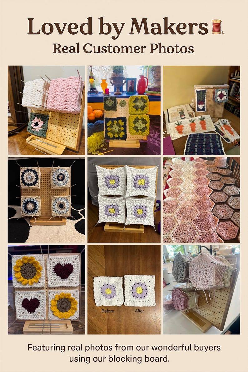 Oakwooma Bamboo Crochet Blocking Boards for Granny Square 11.8"/ 7.8" with 20 Pins/Peg, Blocking Board for Crocheting Knitting image 2