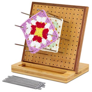 Oakwooma Bamboo Crochet Blocking Boards for Granny Square 11.8"/ 7.8" with 20 Pins/Peg, Blocking Board for Crocheting Knitting 7.8''