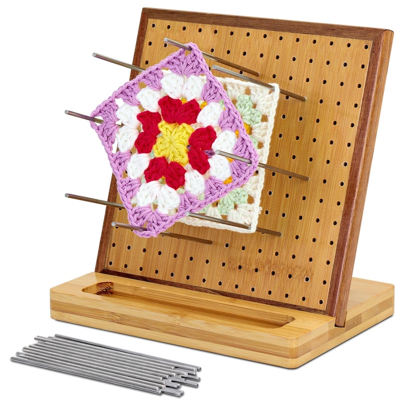 Oakwooma Bamboo Crochet Blocking Boards for Granny Square 11.8"/ 7.8" with 20 Pins/Peg, Blocking Board for Crocheting Knitting 7.8''