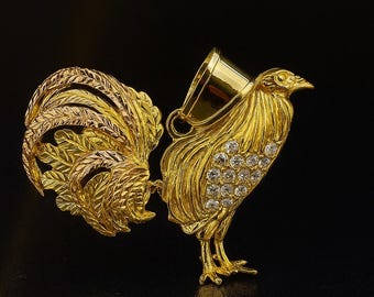 その他 Daum Crystal Gold Rooster 02692 14K Gold Filled Chicken Rooster Pendant: CZ Charm, 33x45mm