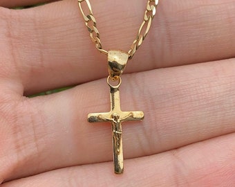 Newborn Baby Kids Boys Girls Cross Necklace Pendant • Fashion Fine Gifts for Womens • Everyday Wear Catholics Figaro Chain • Crucifix Charm