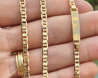 14K Gold Filled Mariner Link ID Bracelet & Necklace Set - Custom Engraved Baby Jewelry 16"