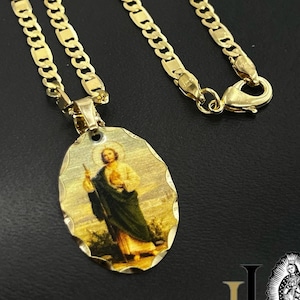 San Juditas Tadeo Necklace • Saint Jude Charm Pendant 25x19mm • Cadenita para Hombre • Everyday Wear Jewelry Catholics Gifts for Him 20&quot; 24&quot;