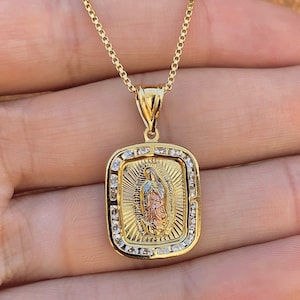 14K Gold Guadalupe Round Medal, Virgen Guadalupe Pendant 14K Gold Guadalupe Round Medal, Virgen Guadalupe Pendant