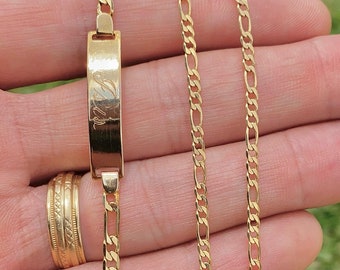 14K Gold Filled Baby Bracelet & Figaro Chain Set: Personalized ID Jewelry