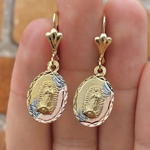 Virgencita de Guadalupe Earrings Lever Back 20x13mm, Dangling Earrings for Girls, Womens Gifts Christamas Anniversary, Aretes Virgin Mary