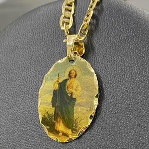 San Judas Pendant With Mariner Link Chain • Saint Jude Necklace • Anchor Link Chain 3.8mm • Cadena y Dije San Juditas Tadeo para Hombre Gift