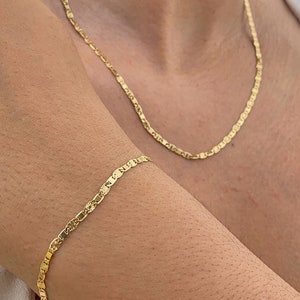 14K Gold Filled Valentino Set Chain Bracelet • Necklace for Womens 20" • Pulsera Valentino para Mujer 7.5" • Gifts for Her Fashion Jewelry