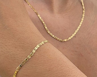 14K Gold Filled Valentino Chain Set: Women's Bracelet & Necklace 20" and 7.5"