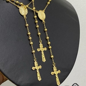 Rosario de la Virgencita de Guadalupe 24" • Virgen de Guadalupe rozenkransketting • 14K gold filled kralenketting van de Maagd Maria • Kruisbedel