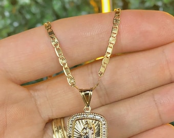 14K Gold Filled Saint Jude Necklace: CZ Charm, Valentino Chain