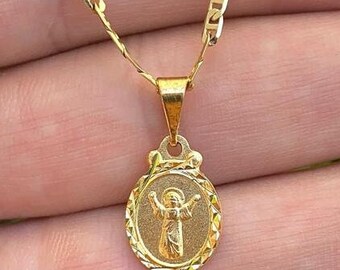 Fine 14k Yellow Gold Divine Infant Jesus Pendant - CZ-Accented Religious Necklace (Medium Size)