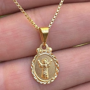 Divino Nino-ketting geheel geelgoud gevuld • Baby Jezus-bedelhanger 16 x 10 • Baby-kindersieraden • Doos schakelketting 16" • Cadena Divino Nino