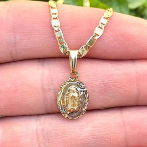 Pasgeboren baby Virgen de Guadalupe ketting 14" 16" • Kinderen, meisjes, jongens, katholieken, sieraden, geschenken •, Cadena, Virgencita Bebes • Bedelhanger 14 x 8 mm