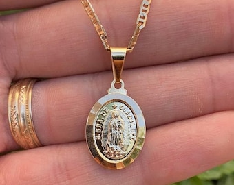 14K Gold Filled Virgin Guadalupe Necklace: Mariner Link Chain 20" Inches