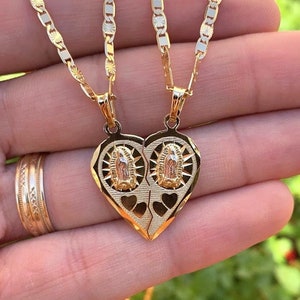 Virgen de Guadalupe-ketting dubbel gebroken hart • Virgen de Guadalupe-ketting • Onze-Lieve-Vrouw van Guadalupe-bedelhanger 25 x 22 • Cadena Virgencita