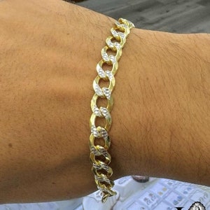Diamond Cut Curb-schakelketting • Herenarmband • 925 sterlingzilveren armbanden Vermeil Gold Bath • Pulsera Curb para Hombre Plata 8,25"