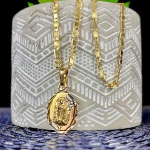 Conjunto de joyas para bebés recién nacidos, niños y niñas, pulsera Valentino Chaoin, collar de la Virgen de Guadalupe para mujer, regalos religiosos de bautismo, relleno de oro