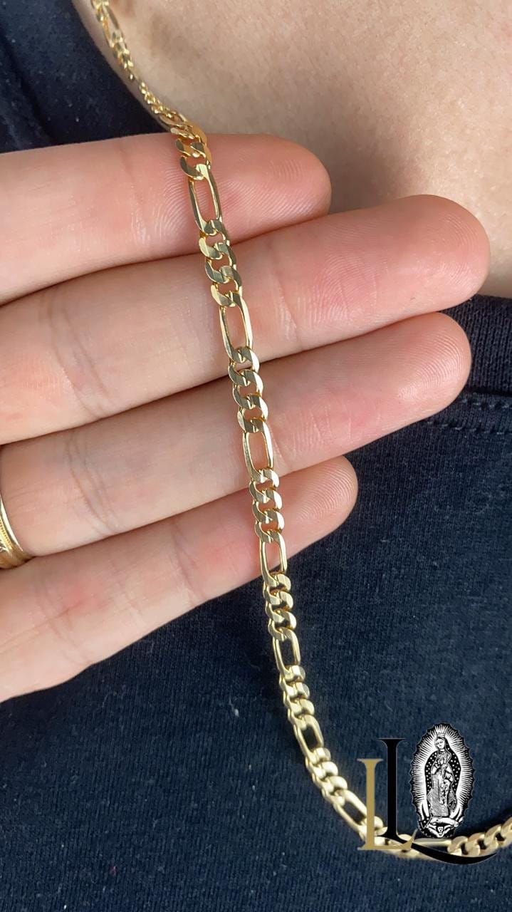 メンズ 14K ゴールドフィルド フィガロチェーンネックレス - 厚さ 4 mm