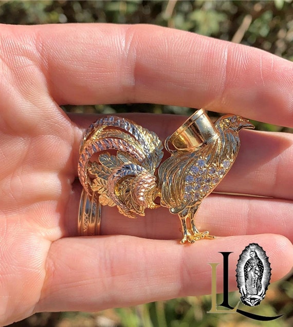 14K Gold Filled Chicken Rooster Pendant: CZ Charm, 33x45mm - Etsy