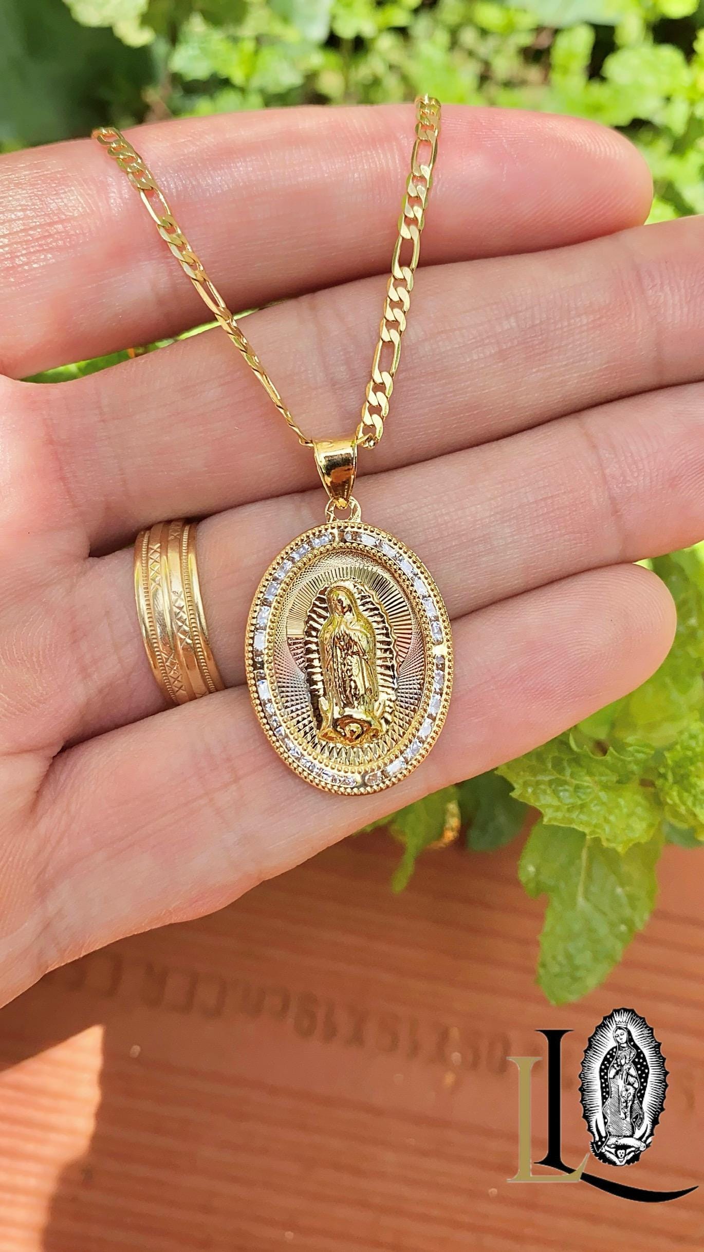 Claddagh Rose Gold Virgin Our Lady Of Guadalupe Pendant Necklace
